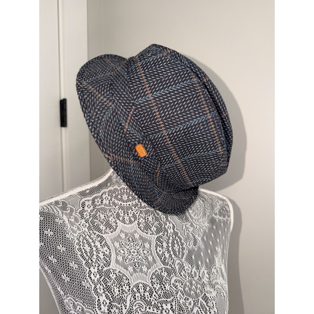 Totes Fedora Hat Trilby Fitted Mens M Blue Check Lined Wool Blend Vintage